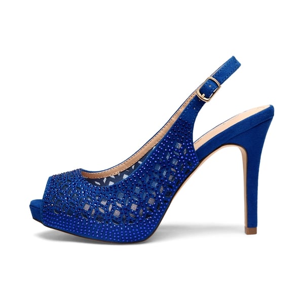 Peep Toe Rhinestone Pumps - ROYAL BLUE SUEDE - 1